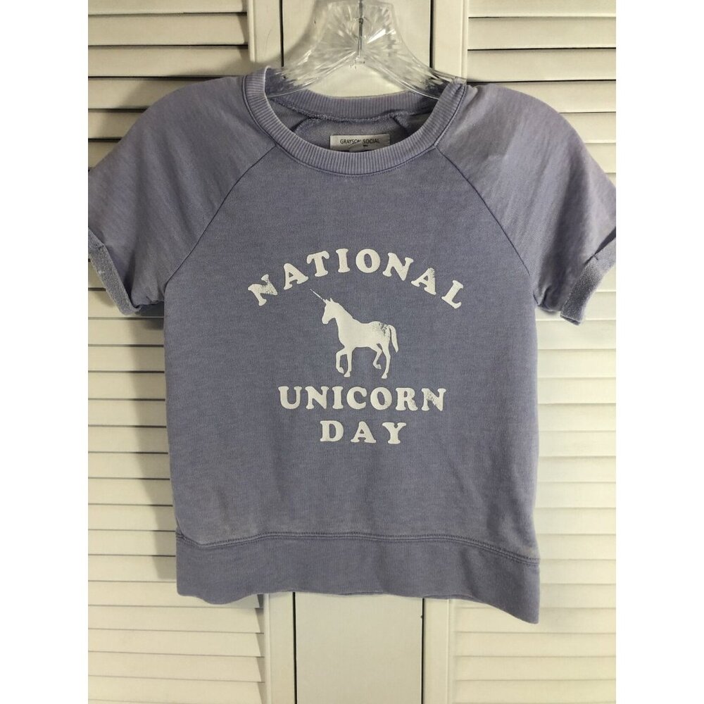 Grayson Social Size L Purple National Unicorn Day SS Sweat Shirt